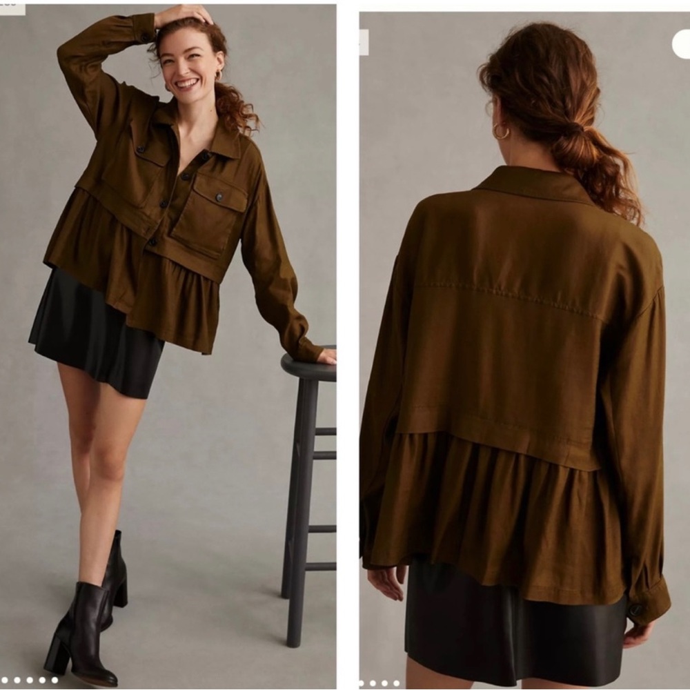 NEW WITH TAGS Maeve Anthropology Flounced Utility Jacket size medium.